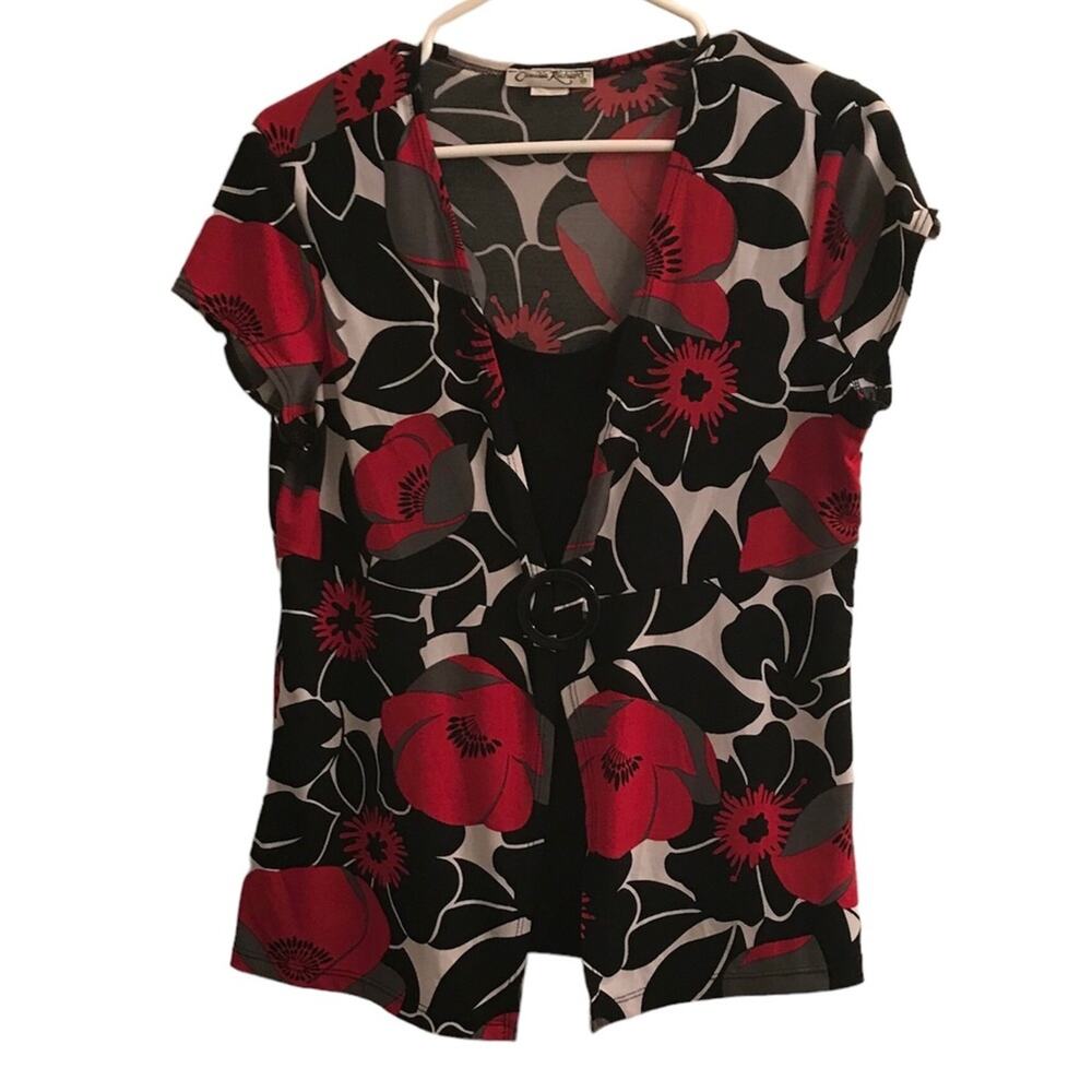 Claudia Richard Flower Short Sleeve Top Size Large